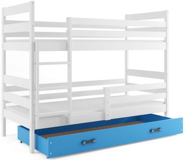 Lit Superposé Eryk 160x80 Avec Matelas Sommiers Et Tiroir En Blanc+bleu