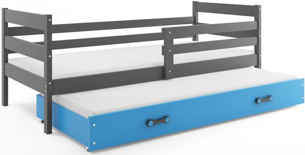 Lit Gigogne Eryk 190x80 Avec Sommiers Et Matelas En Gris+bleu