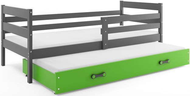 Lit Gigogne Eryk 190x80 Avec Sommiers Et Matelas En Gris+vert