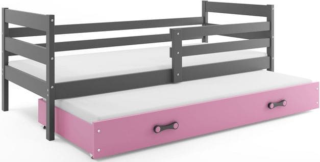 Lit Gigogne Eryk 190x80 Avec Sommiers Et Matelas En Gris+rose