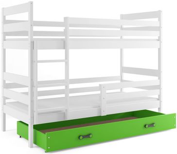 Lit Superposé Eryk 190x80 Avec Matelas Sommiers Et Tiroir En Blanc+vert