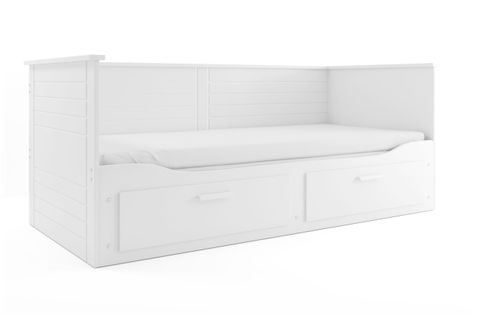 Lit Simple 2 Places Hermes 80x200 Avec Matelas Sommier Et Tiroirs En Blanc