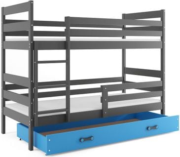 Lit Superposé Eryk 200x90 Avec Matelas Sommiers Et Tiroir En Gris+bleu