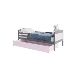 Lit Gigogne Mateo 90x190 Gris - Rose Livré Avec Sommiers, Tiroir Et Matelas En Mousse De 7cm