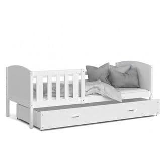 Lit Enfant Tomy 90x190 Blanc - Blanc Livré Avec Sommiers, Tiroir Et Matelas En Mousse De 7cm