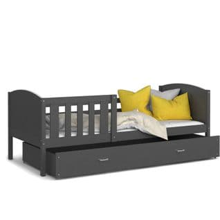 Lit Enfant Tomy 90x190 Gris - Gris Livré Avec Sommiers, Tiroir Et Matelas En Mousse De 7cm