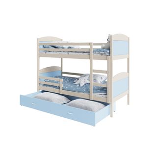 Lit Superposé Mateo 90x190 Pin - Bleu Livré Avec Sommiers, Tiroir Et Matelas En Mousse De 7cm