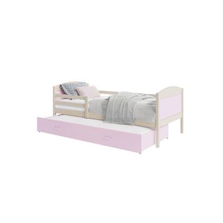 Lit Gigogne Mateo 90x190 Pin - Rose Livré Avec Sommiers, Tiroir Et Matelas En Mousse De 7cm