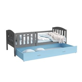 Lit Gigogne Teo 90x190 Gris - Bleu Livré Avec Sommiers, Tiroir Et Matelas En Mousse De 7cm