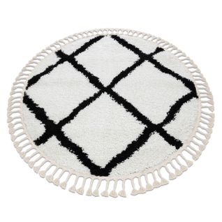 Tapis Berber Cross Cercle Blanc Franges Berbère Marocain Shaggy Cercle 120 Cm