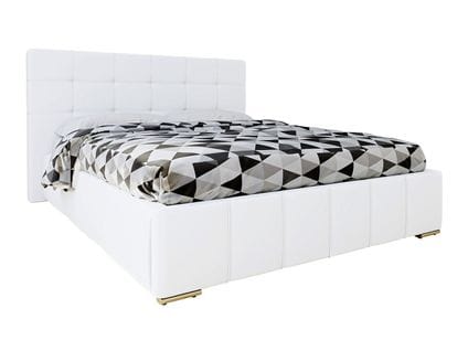 Lit Florence 101, Double, Blanc, Faux Cuir, Sommier à Lattes, 158x216x105cm