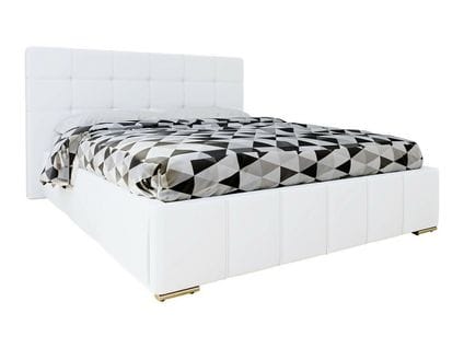 Lit Florence 100, Double, Blanc, Faux Cuir, Sommier à Lattes, 158x216x105cm