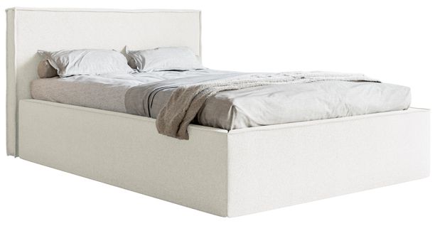 Lit Capitonné Double 160x200 Lucera En Tissu Chenille Crème