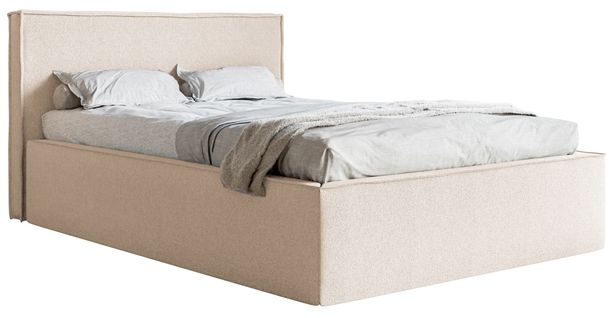 Lit Capitonné Double 160x200 Lucera En Tissu Chenille Beige Clair