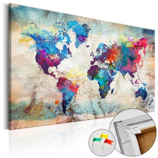 Tableau En Liège "carte Du Monde - World Map : Colourful Madness" 80 X 120 Cm