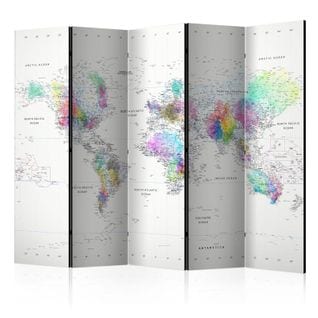 Paravent 5 Volets " White Colorful World Map" 172x225cm