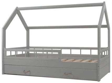 Lit Scandinave Maison 160x80cm + Tiroir Et Barrières Gris