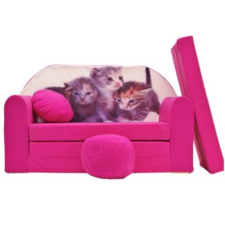 Nino Canapé Convertible Lit Pour Enfant Avec Pouf Et Coussin Chats Rose