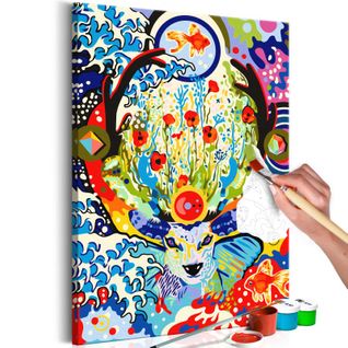 Tableau à Peindre Soi-même "deer et Flowers" 40x60cm