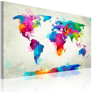 Tableau "map Of The World An Explosion Of Colors" 80 X 120 Cm
