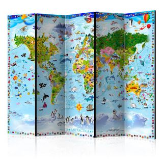 Paravent 5 Volets "world Map For Kids" 172x225cm