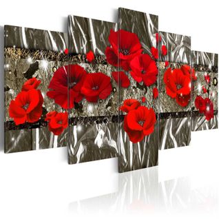 Tableau Imprimé "coquelicots Argentés" 50 X 100 Cm