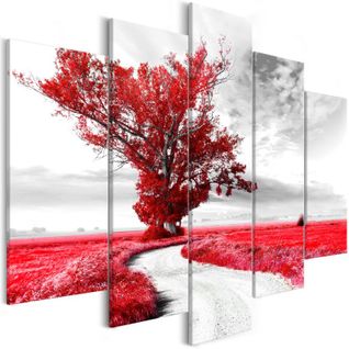 Tableau Imprimé 5 Panneaux "tree Near The Road Red" 100 X 200 Cm