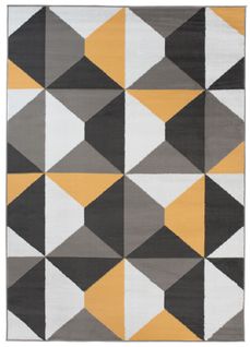 Tapis Salon Rectangle Jaune Gris Blanc Géométrique Fin Maya 80x150