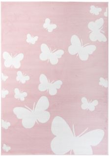 Tapis Chambre Enfant Rose Blanc Papillons Fin 80 X 150 Cm Pinky