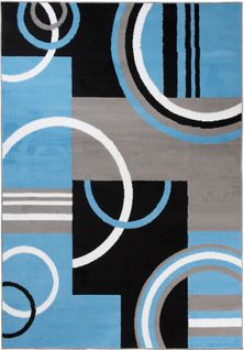 Tapis Salon Rectangle Bleu Gris Noir Géométrique Maya 140x200