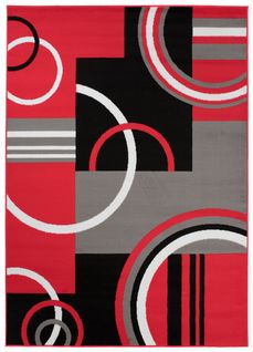 Tapis Salon Rectangle Rouge Gris Noir Géométrique Maya 140x200