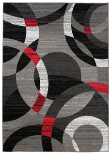 Tapis De Salon Chambre Design Moderne Gris Noir Rouge Cercles Moucheté Fin Maya 250x300