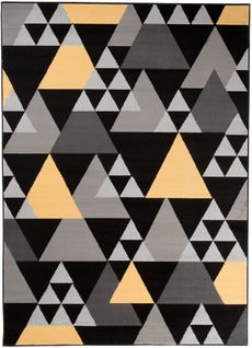 Tapis Salon Chambre Moderne Jaune Gris Noir Triangles Géométrique Fin Maya 160 X 220 Cm