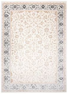 Tapis Salon Chambre Brillant Crème Beige Gris Vintage Floral Bordé Effet 3d Oeko-tex 160x230 cm