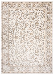 Tapis Salon Chambre Brillant Crème Beige Marron Vintage Floral Bordé Effet 3d Oeko-tex 120x170 cm