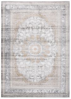 Tapis Salon Chambre Brillant Gris Crème Beige Vintage Rosace Moucheté Effet 3d Oeko-tex 160x230 cm