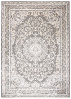 Tapis Salon Chambre Brillant Gris Crème Beige Vintage Rosace Moucheté Effet 3d Oeko-tex 140x200 cm