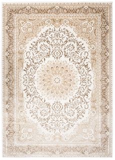 Tapis Salon Chambre Brillant Crème Marron Beige Vintage Rosace Moucheté Effet 3d Oeko-tex 80x150 cm