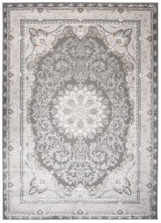 Tapis Salon Chambre Brillant Gris Beige Crème Vintage Rosace Moucheté Effet 3d Oeko-tex 80x150 cm