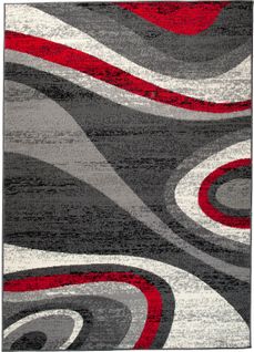 Tapis Salon Rectangle Rouge Gris Abstrait Vagues Fin Dream 120x170