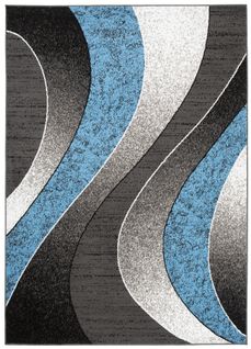 Tapis Salon Rectangle Bleu Gris Noir Vagues Fin Dream 220x300