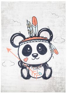 Tapis Enfant Bébé Blanc Rouge Noir Panda Fin Doux 120x170 cm Emma