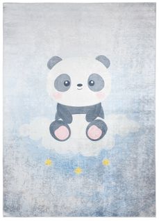 Tapis Enfant Bébé Bleu Blanc Noir Jaune Panda Fin Doux 80x150 cm Emma