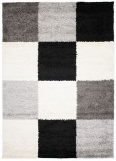 Tapis Séjour Blanc Gris Noir Géométrique Moelleux Epais 200x290