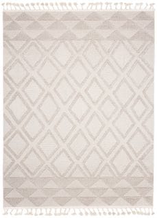 Tapis Extérieur Intérieur Beige Crème Losanges Franges Effet 3d Boucle 140x200 cm