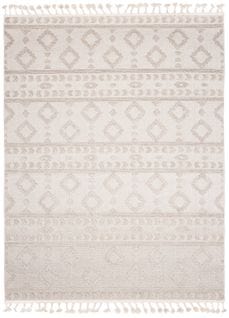 Tapis Extérieur Intérieur Beige Crème Ethnique Franges Effet 3d Boucle 200x300 cm