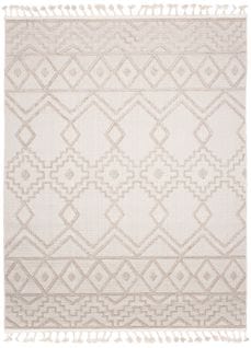 Tapis Extérieur Intérieur Crème Beige Ethnique Franges Effet 3d Boucle 140x200 cm