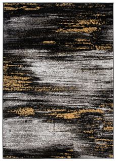 Tapis De Salon Moderne Gris Noir Jaune Taches Fin Maya 80x150