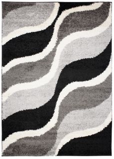Tapis Salon Chambre Noir Gris Blanc Ondes Abstrait Moelleux 80x150 cm