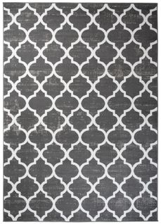 Tapis Salon Moderne Gris Foncé Blanc Marocain Géométrique Treillis Fin 80x150 cm